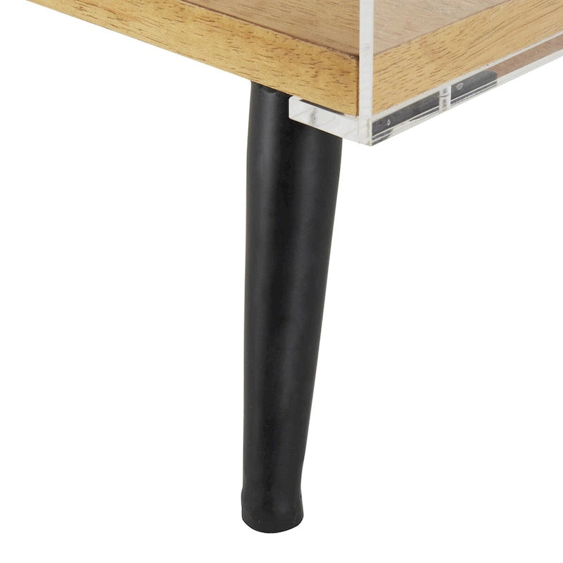 Acrylic Plastic 1 Shelf Side End Accent Table with Wood Base and Black Legs - Clear