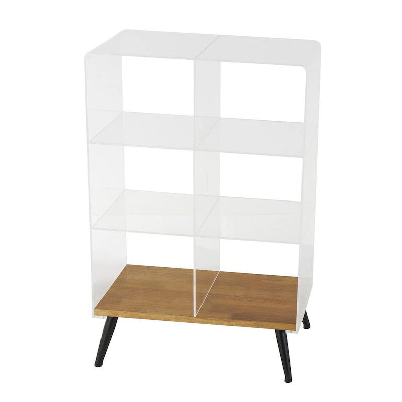Acrylic Plastic 1 Shelf Side End Accent Table with Wood Base and Black Legs - Clear