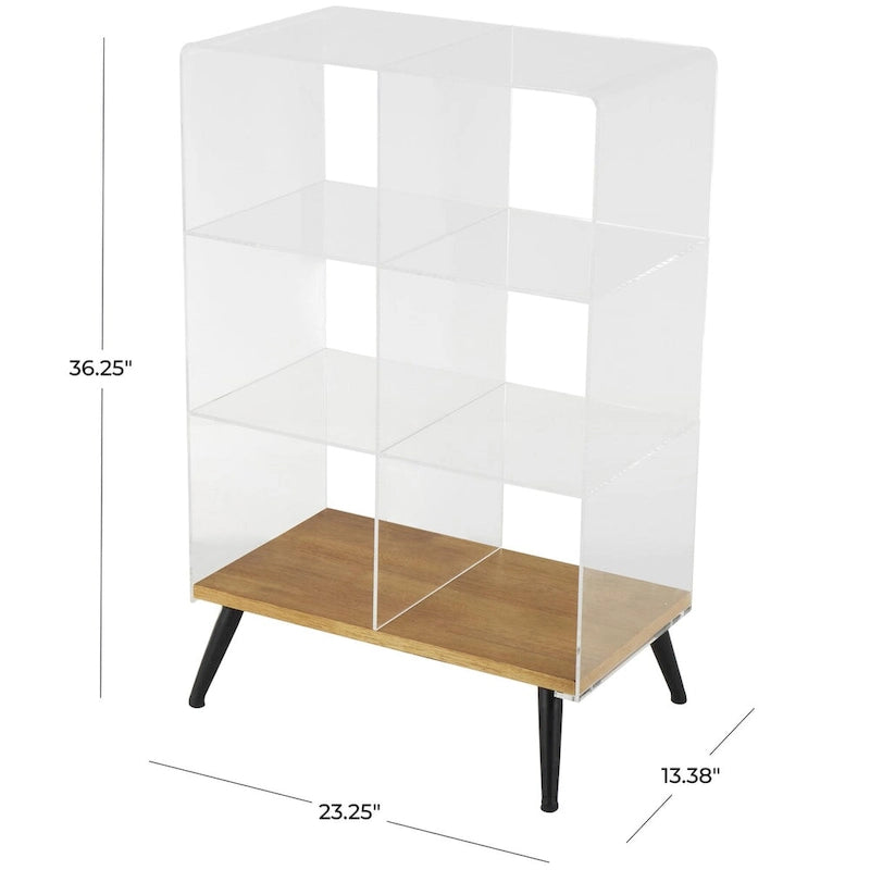 Acrylic Plastic 1 Shelf Side End Accent Table with Wood Base and Black Legs - Clear
