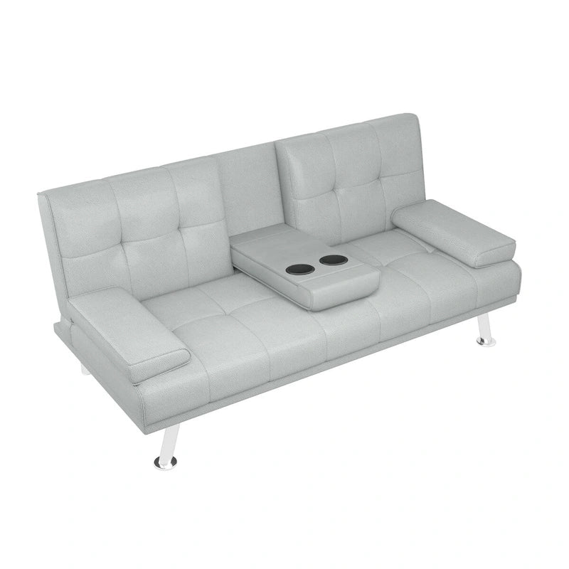 Convertible Folding Sofa Bed with Leather Upholstery